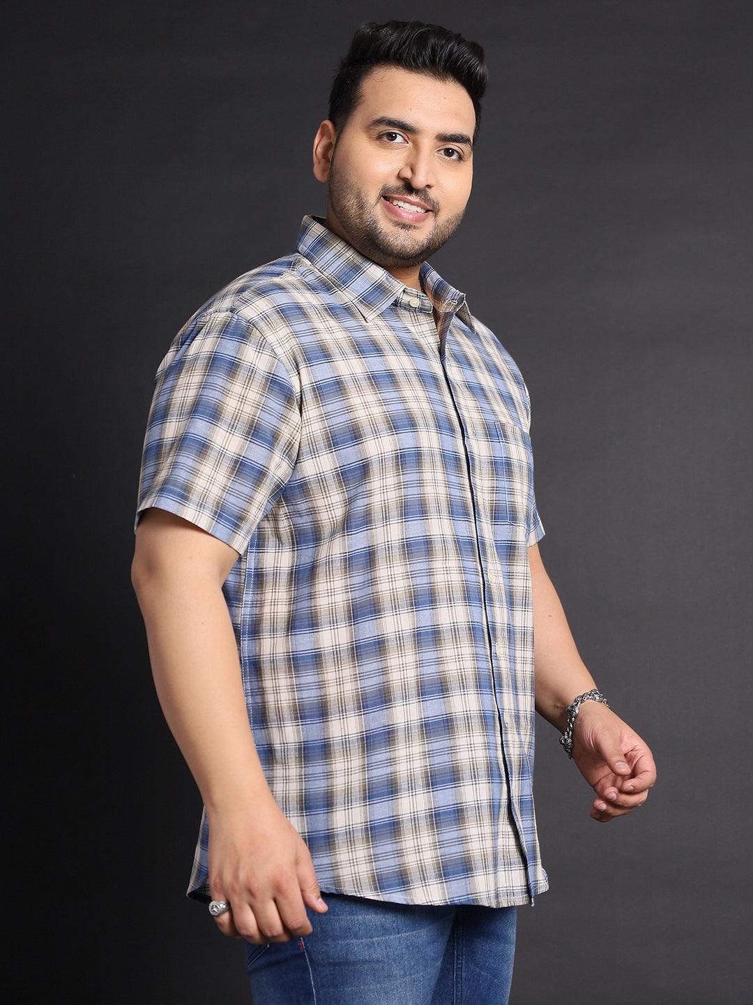 Men Plus Size Brick Checked Shirt - bigbanana