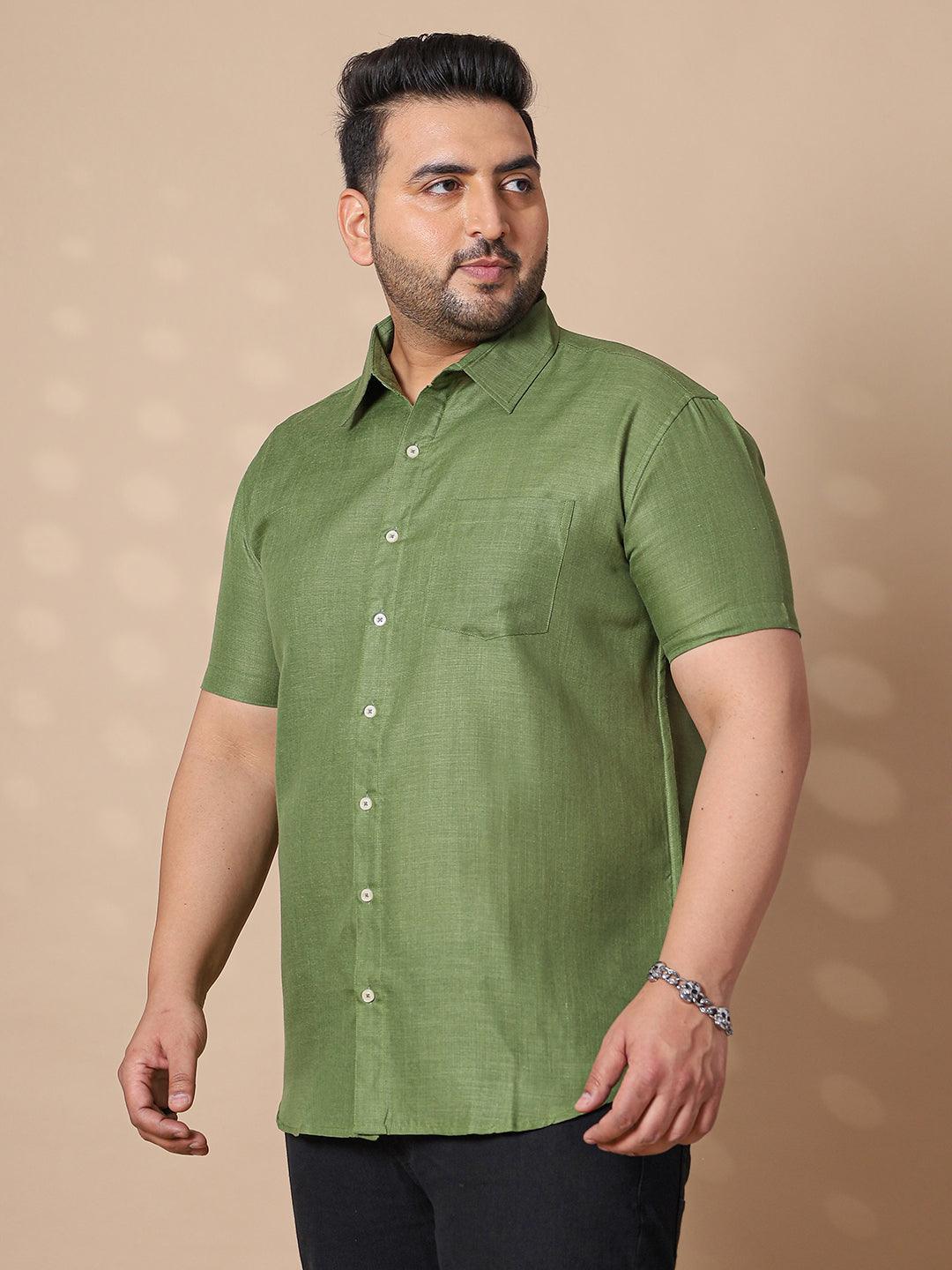 Men Plus Size Britain-Green Solid Shirt - bigbanana