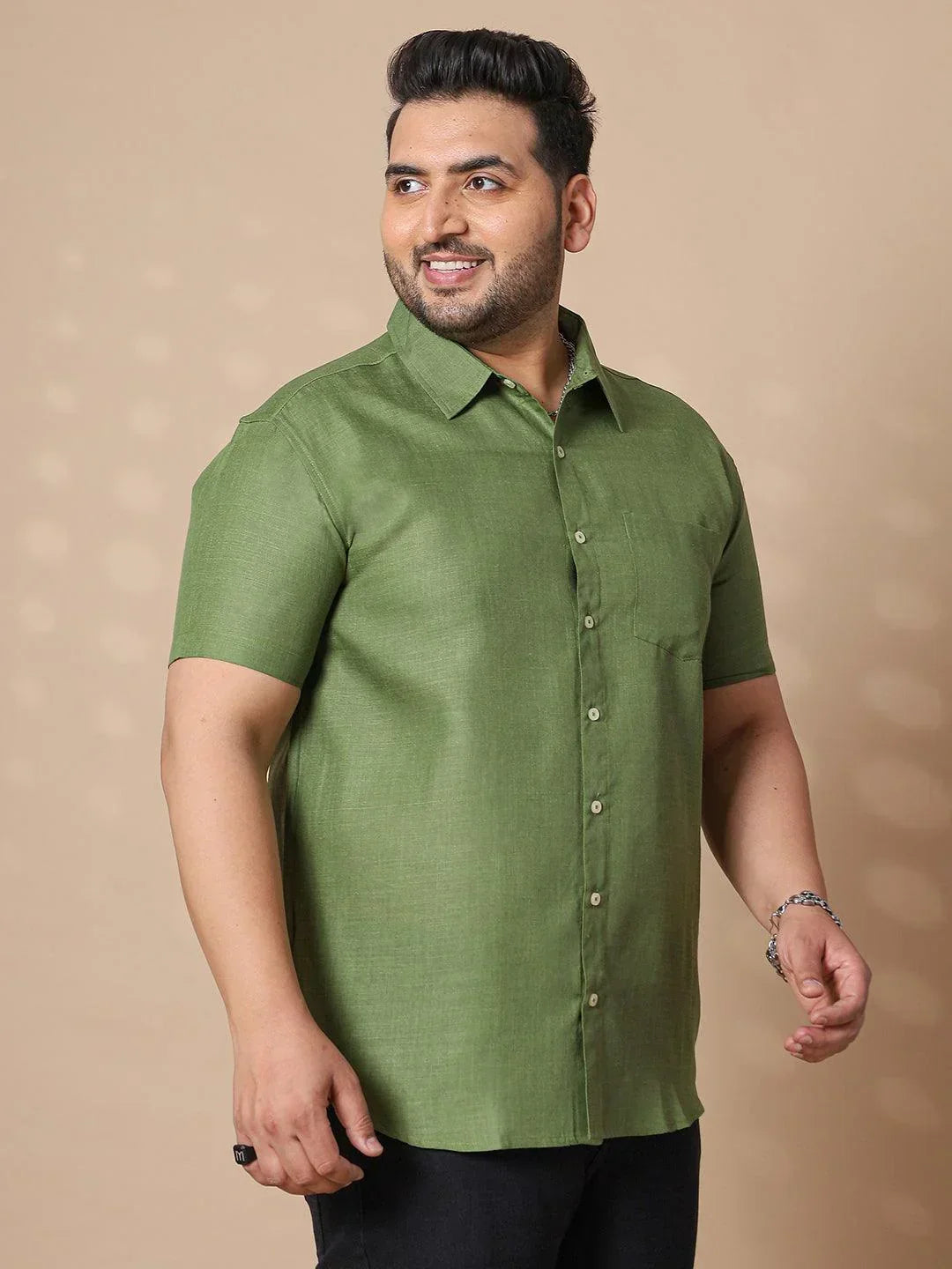 Men Plus Size Britain-Green Solid Shirt - bigbanana