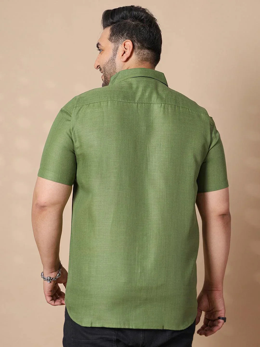 Men Plus Size Britain-Green Solid Shirt - bigbanana