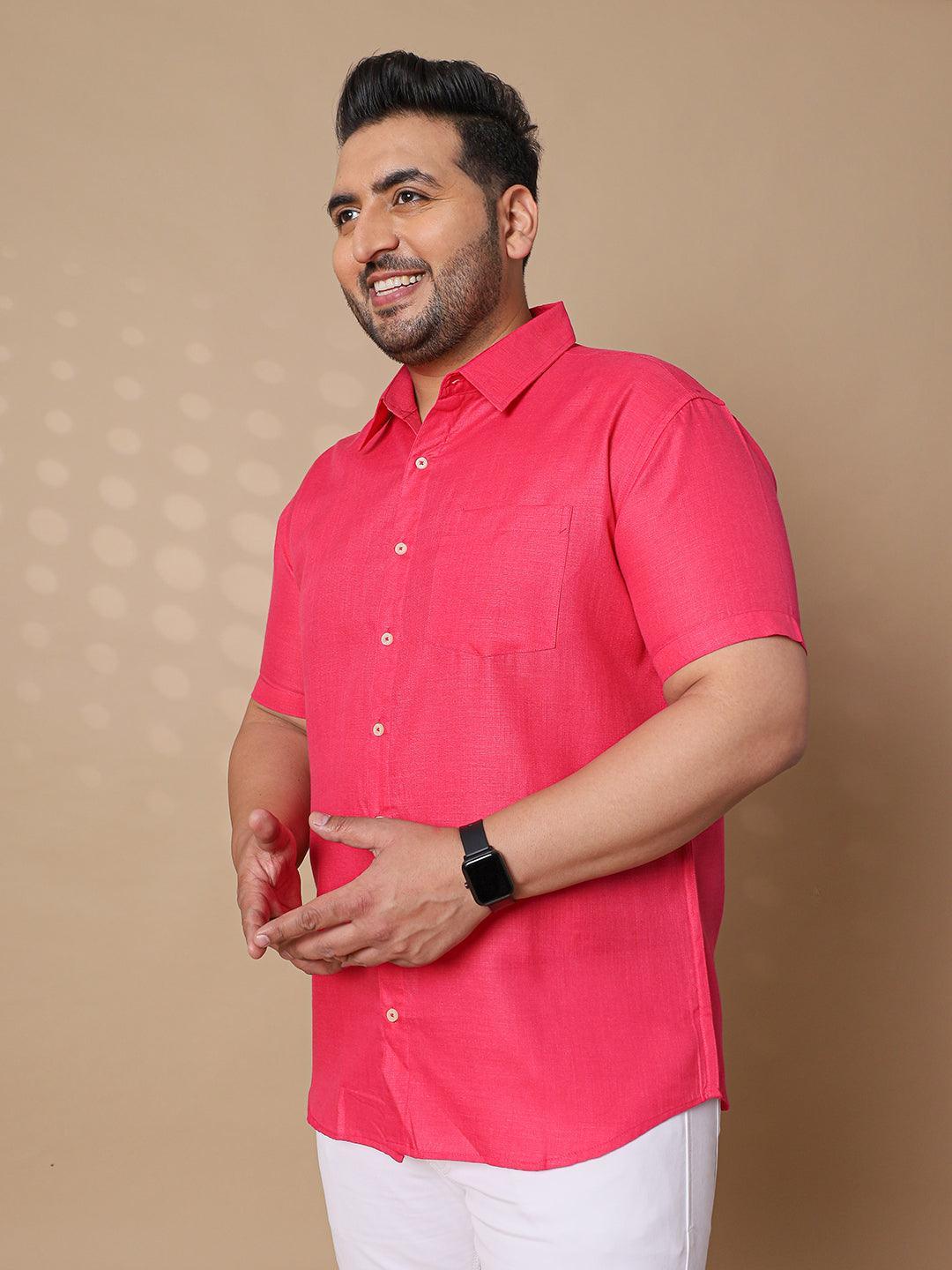 Men Plus Size Britain-Pink Solid Shirt - bigbanana