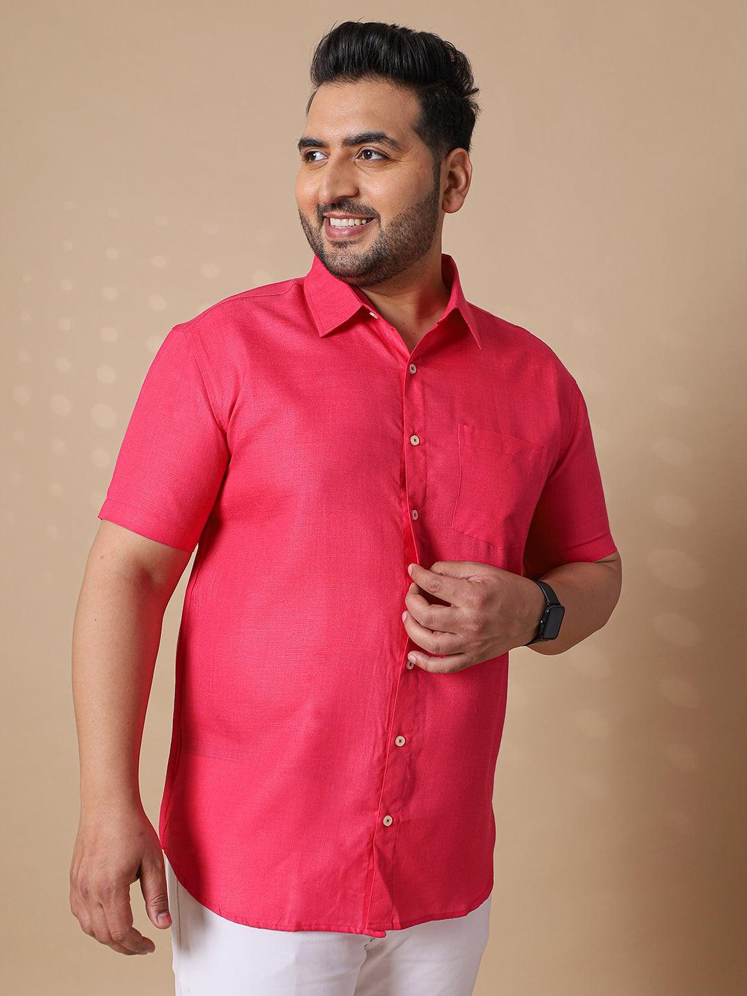 Men Plus Size Britain-Pink Solid Shirt - bigbanana