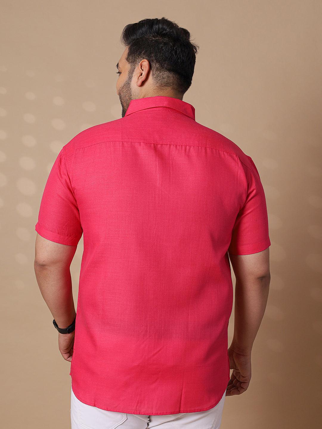 Men Plus Size Britain-Pink Solid Shirt - bigbanana