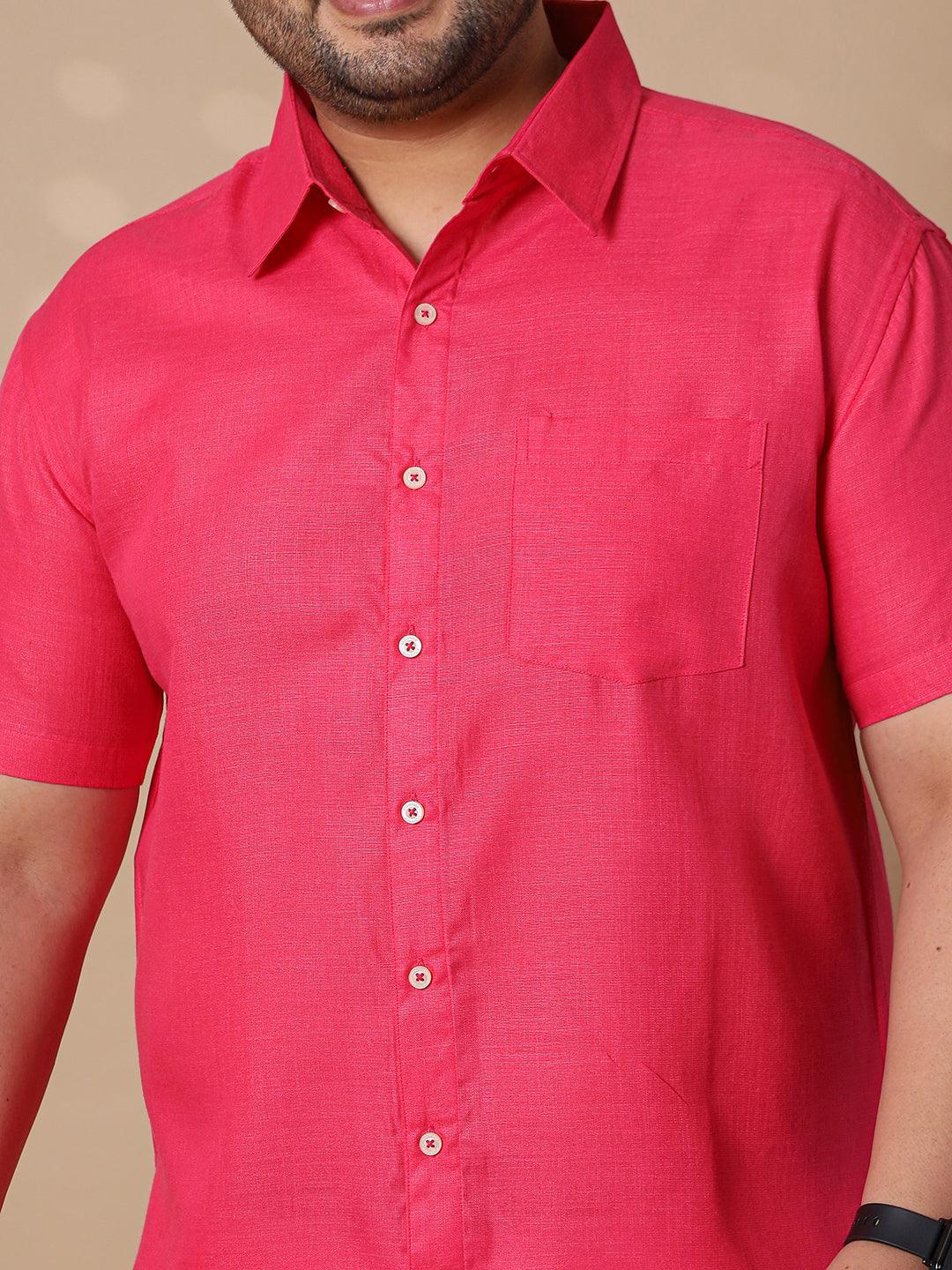 Men Plus Size Britain-Pink Solid Shirt - bigbanana