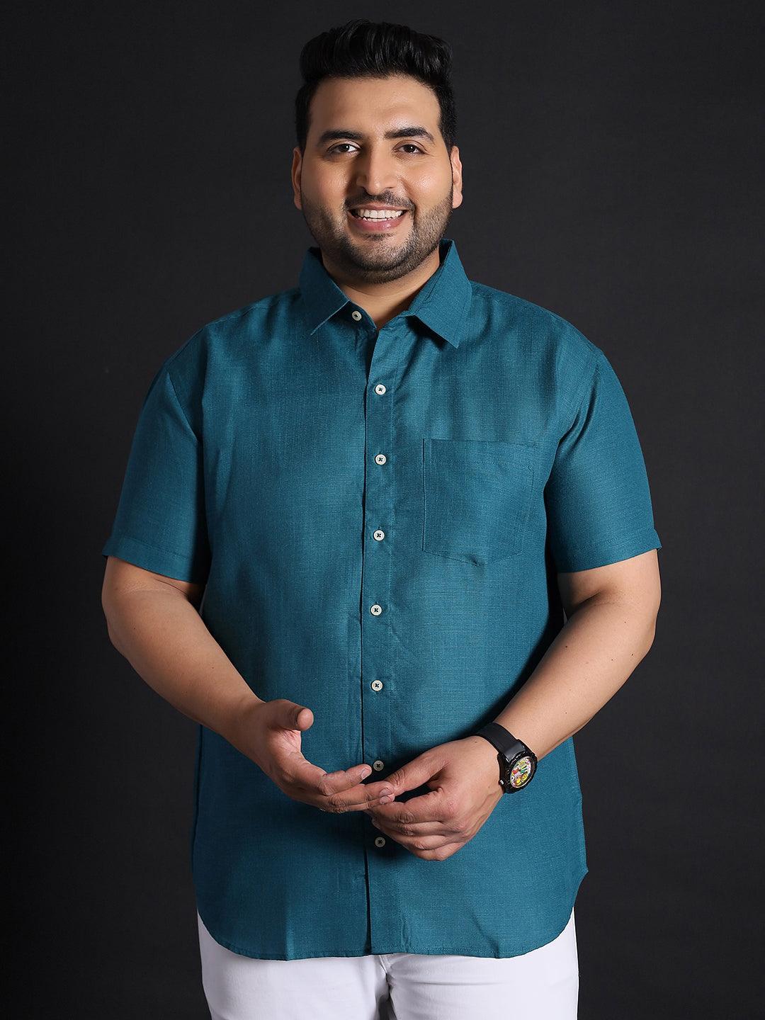 Men Plus Size Britain-Teal Solid Shirt - bigbanana