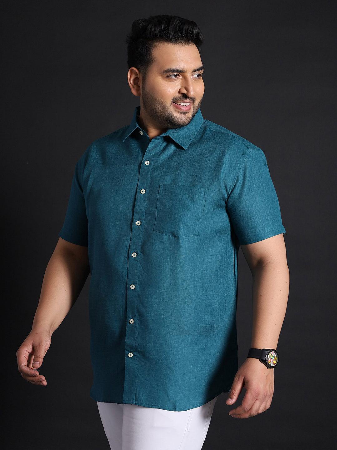 Men Plus Size Britain-Teal Solid Shirt - bigbanana