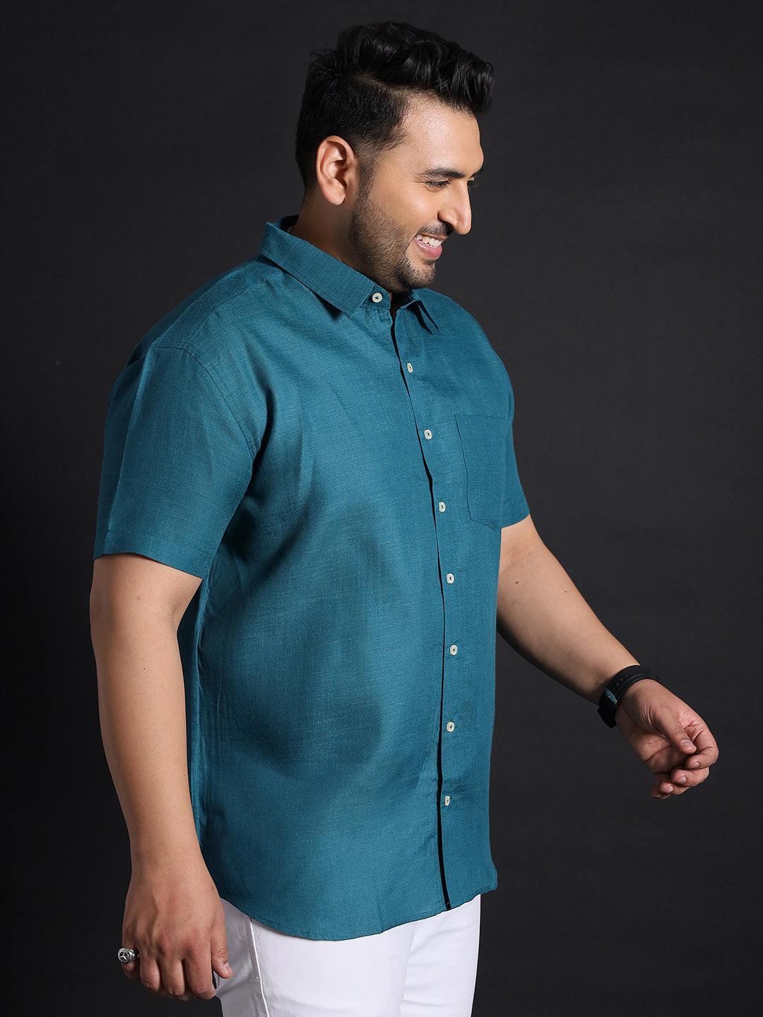 Men Plus Size Britain-Teal Solid Shirt - bigbanana