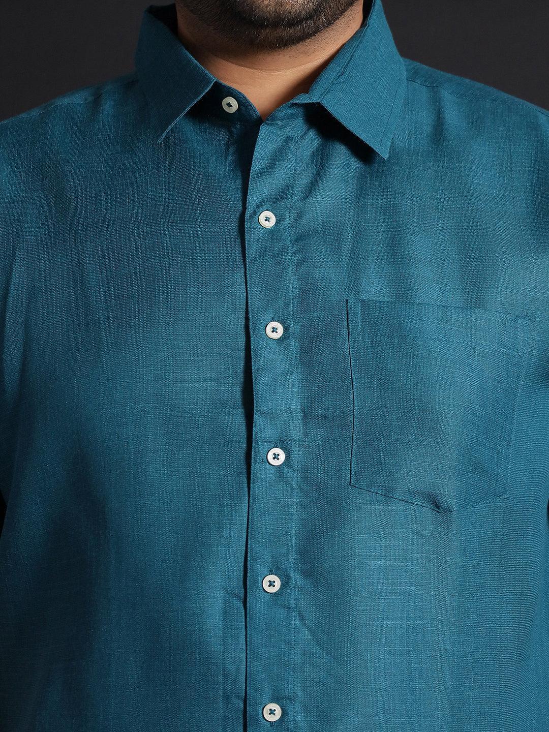 Men Plus Size Britain-Teal Solid Shirt - bigbanana