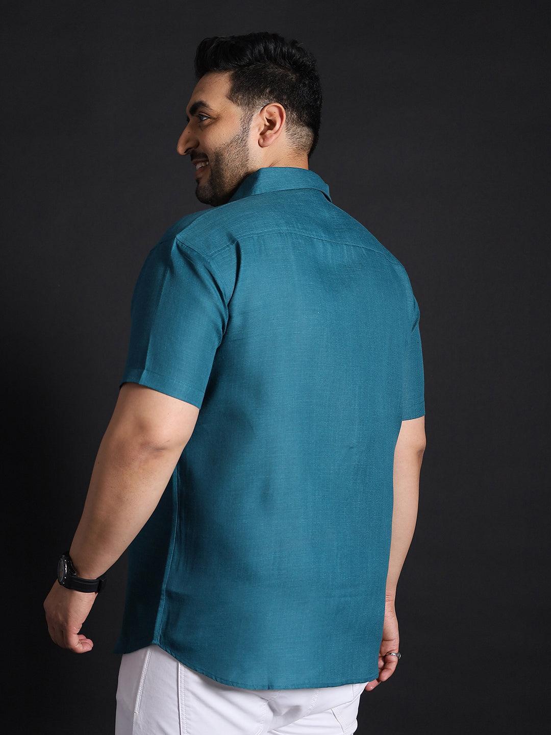Men Plus Size Britain-Teal Solid Shirt - bigbanana