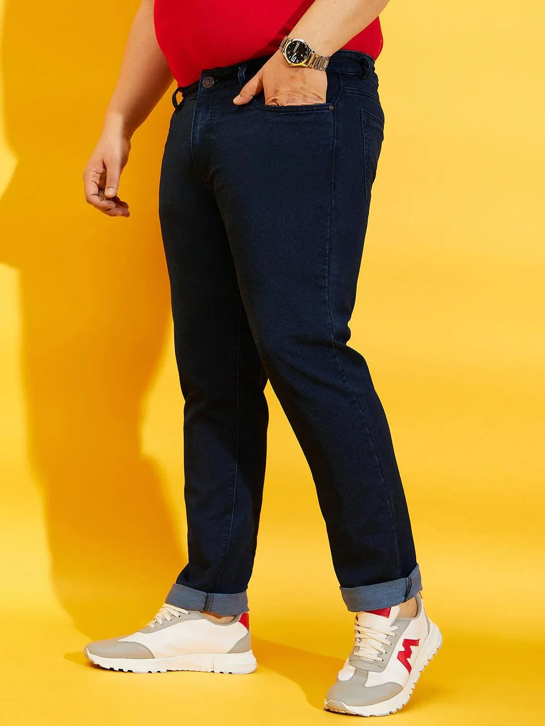 Men Plus Size Bromate Tinted Washed Jeans - bigbanana