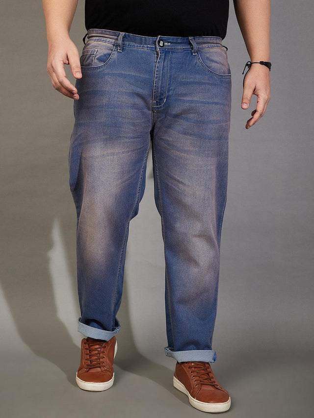 Men Plus Size Brunon Washed Jeans - bigbanana