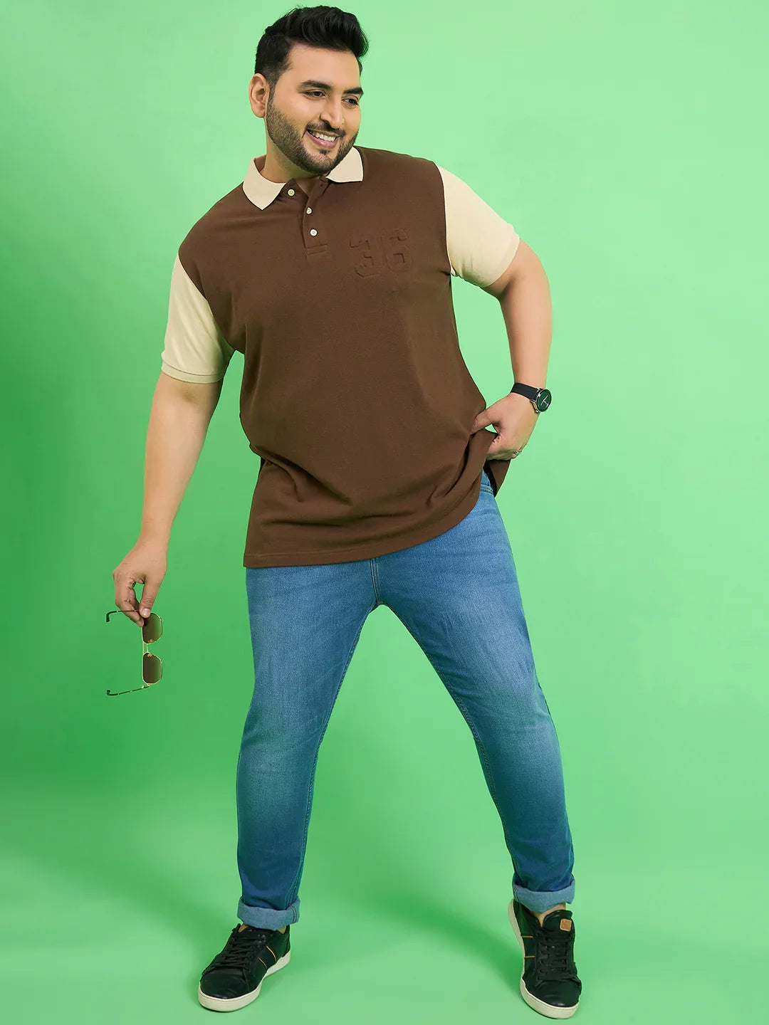 Men Plus Size Brusque Brown Solid Polo Tshirt - bigbanana