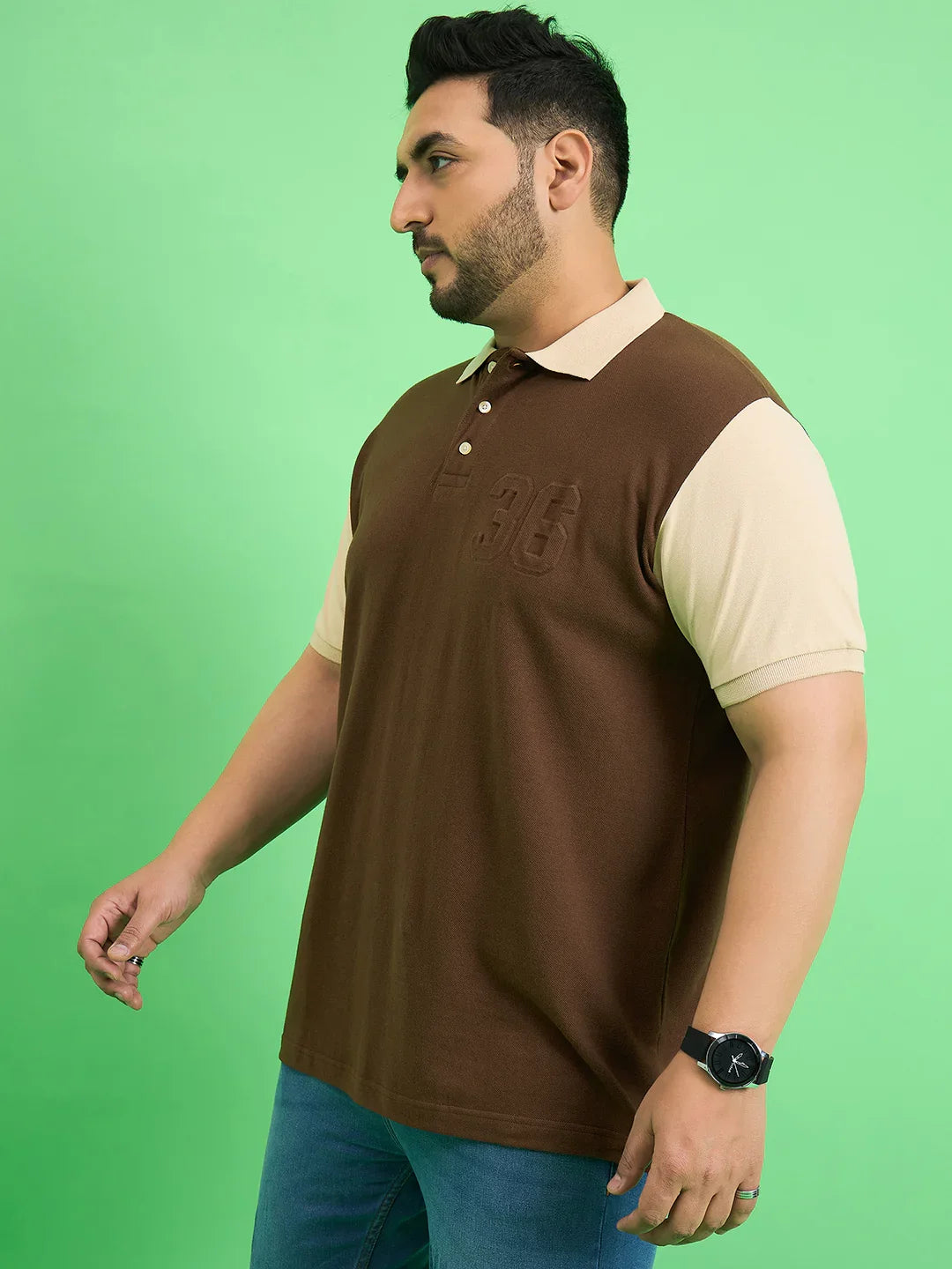 Men Plus Size Brusque Brown Solid Polo Tshirt - bigbanana