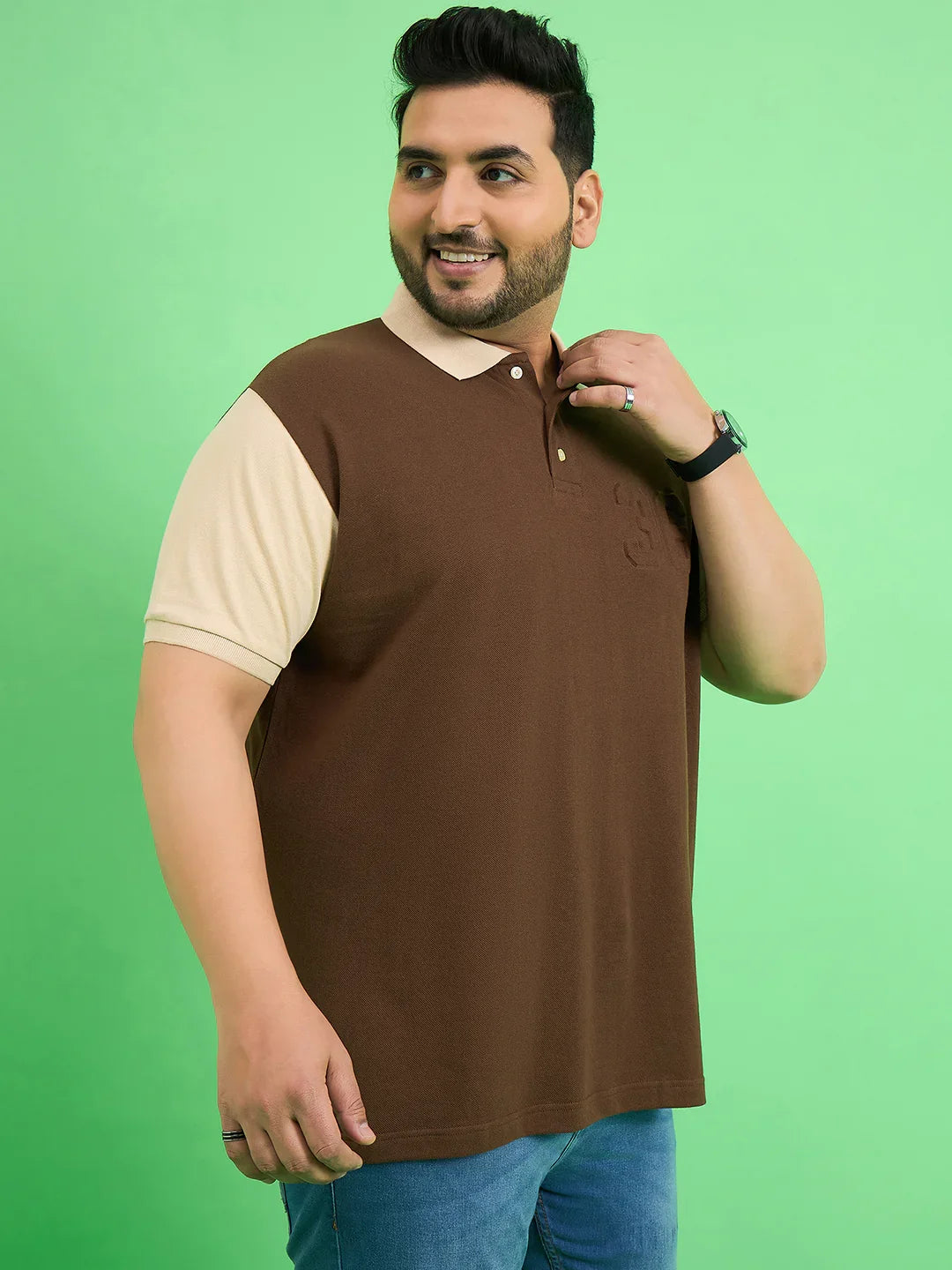 Men Plus Size Brusque Brown Solid Polo Tshirt - bigbanana
