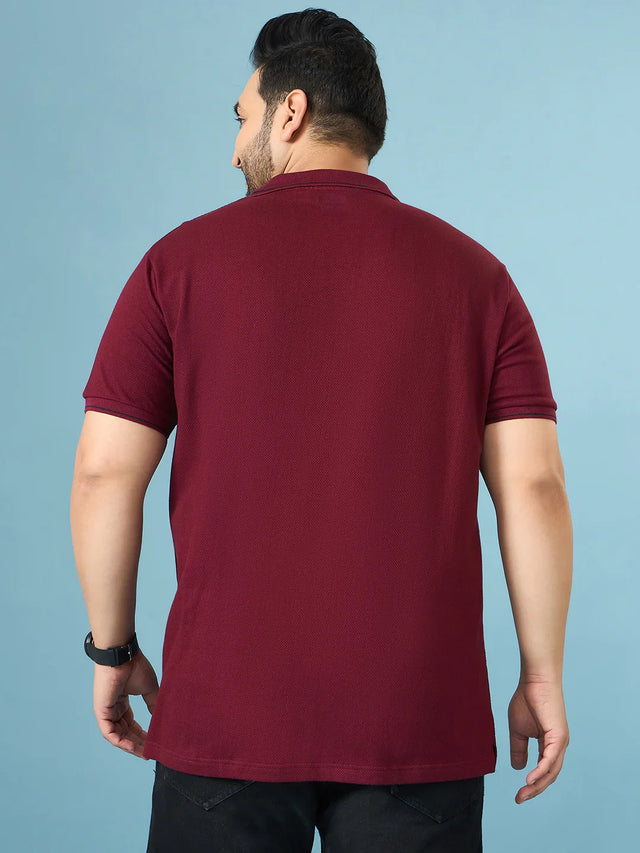 Men Plus Size Cajual Maroon Printed Polo Tshirt