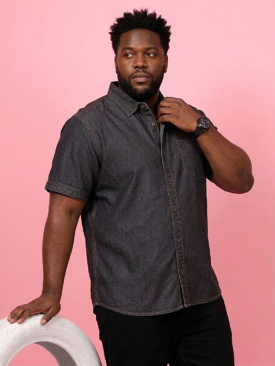 Men Plus Size Camboria Brown Solid Casual Shirt