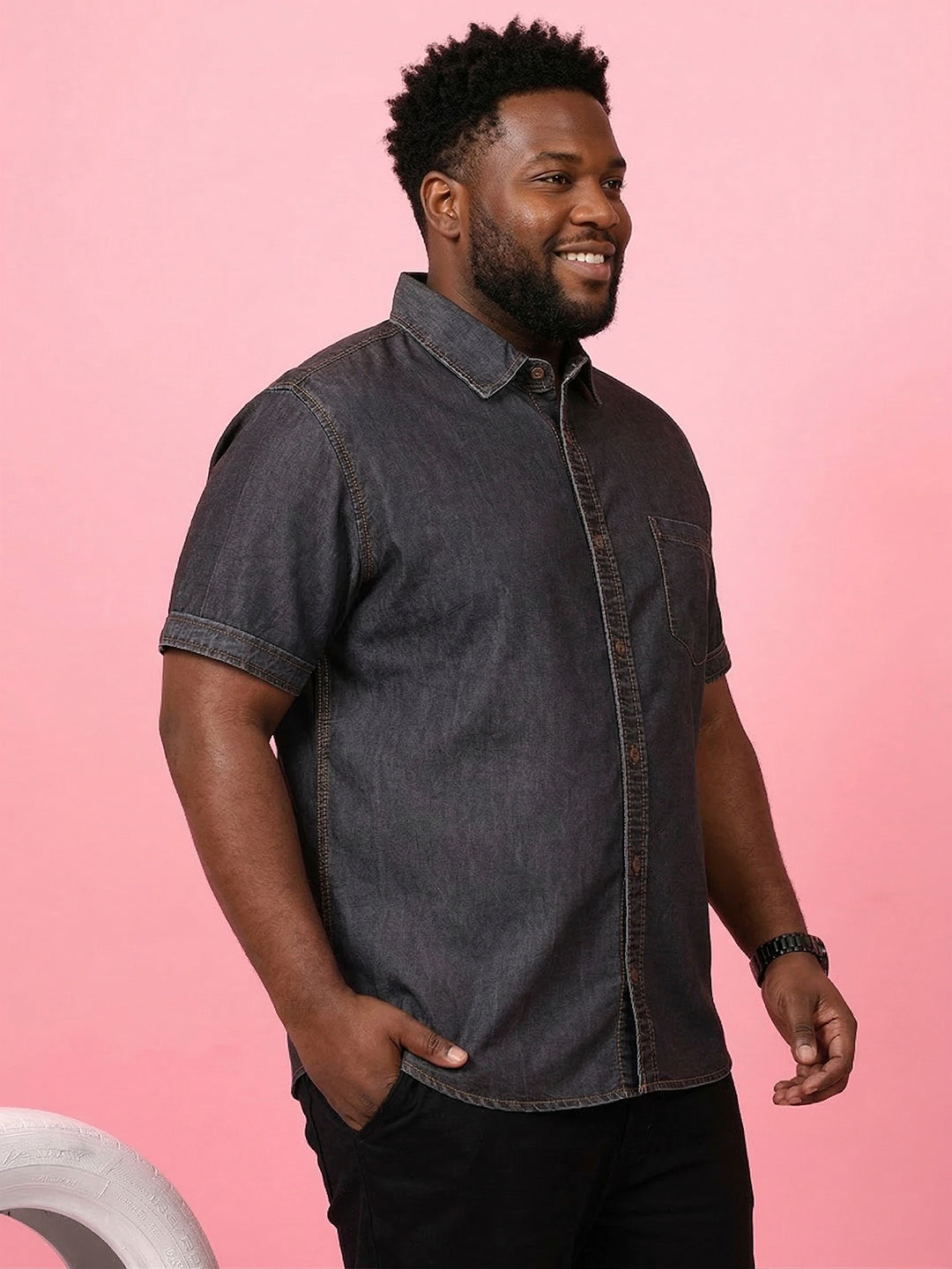 Men Plus Size Camboria Brown Solid Casual Shirt