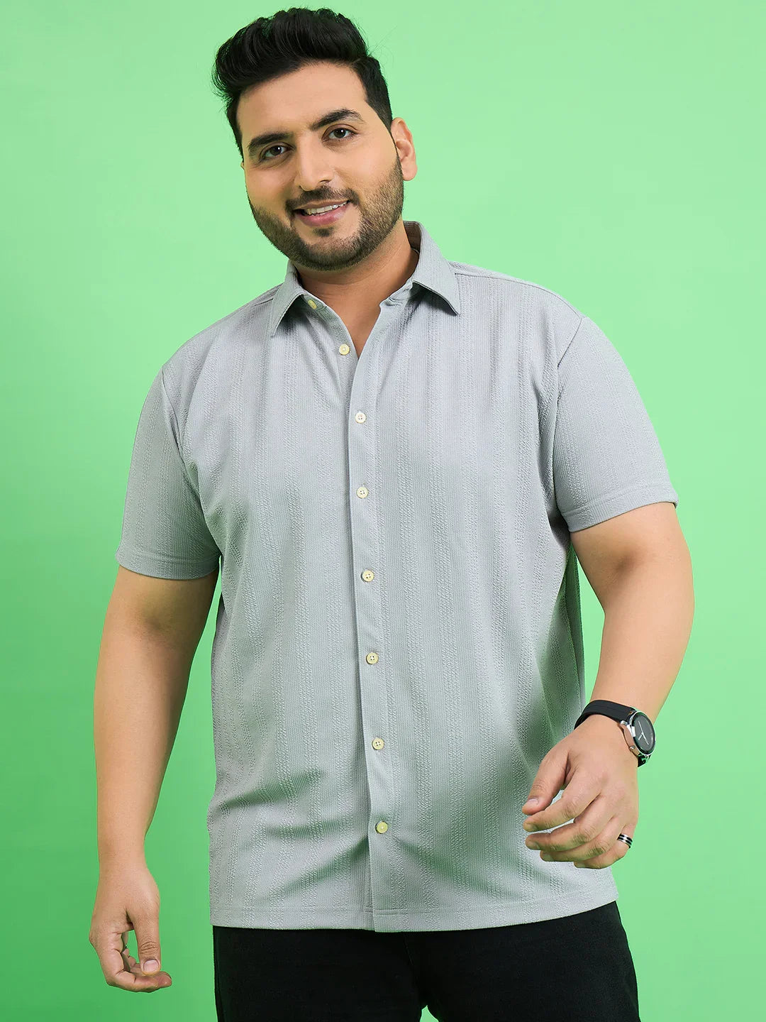 Men Plus Size Cascade Grey Solid Shirt - bigbanana