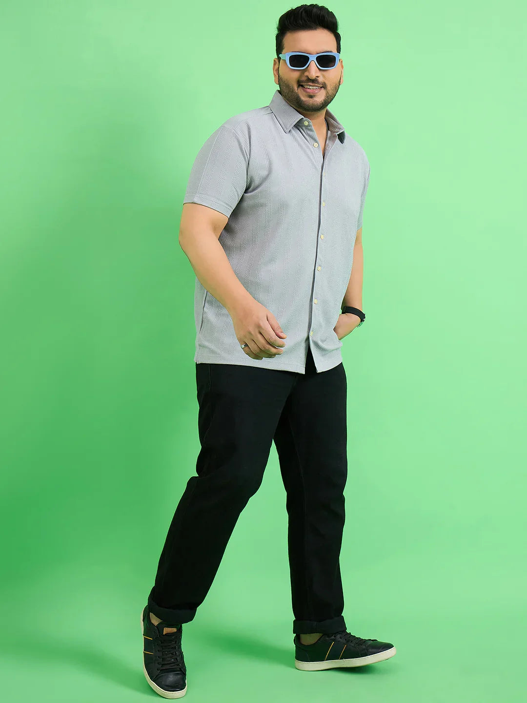 Men Plus Size Cascade Grey Solid Shirt - bigbanana