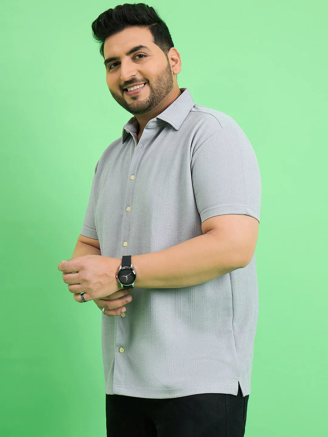 Men Plus Size Cascade Grey Solid Shirt - bigbanana