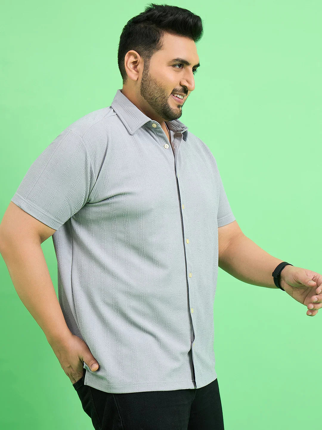 Men Plus Size Cascade Grey Solid Shirt - bigbanana