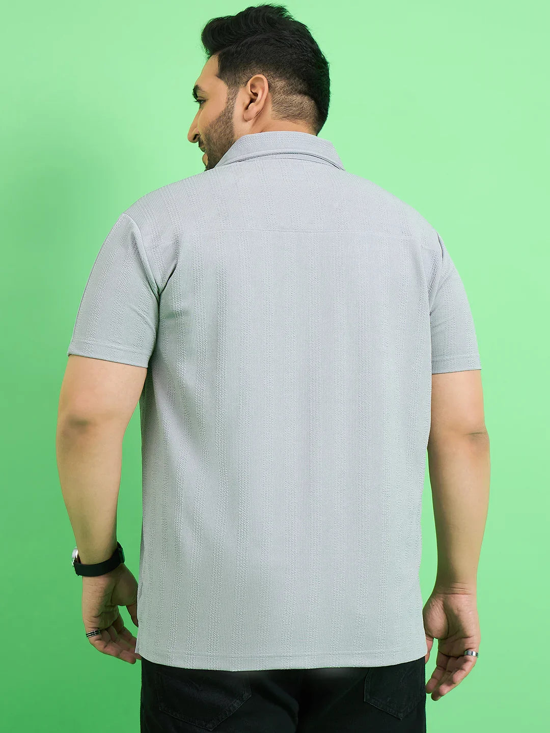 Men Plus Size Cascade Grey Solid Shirt - bigbanana