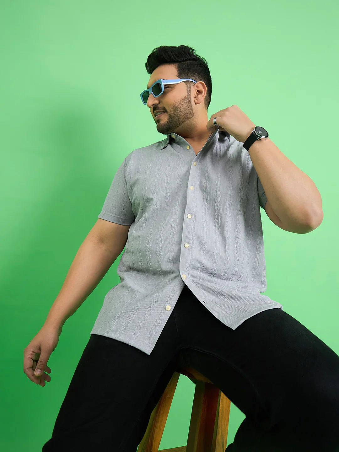 Men Plus Size Cascade Grey Solid Shirt - bigbanana