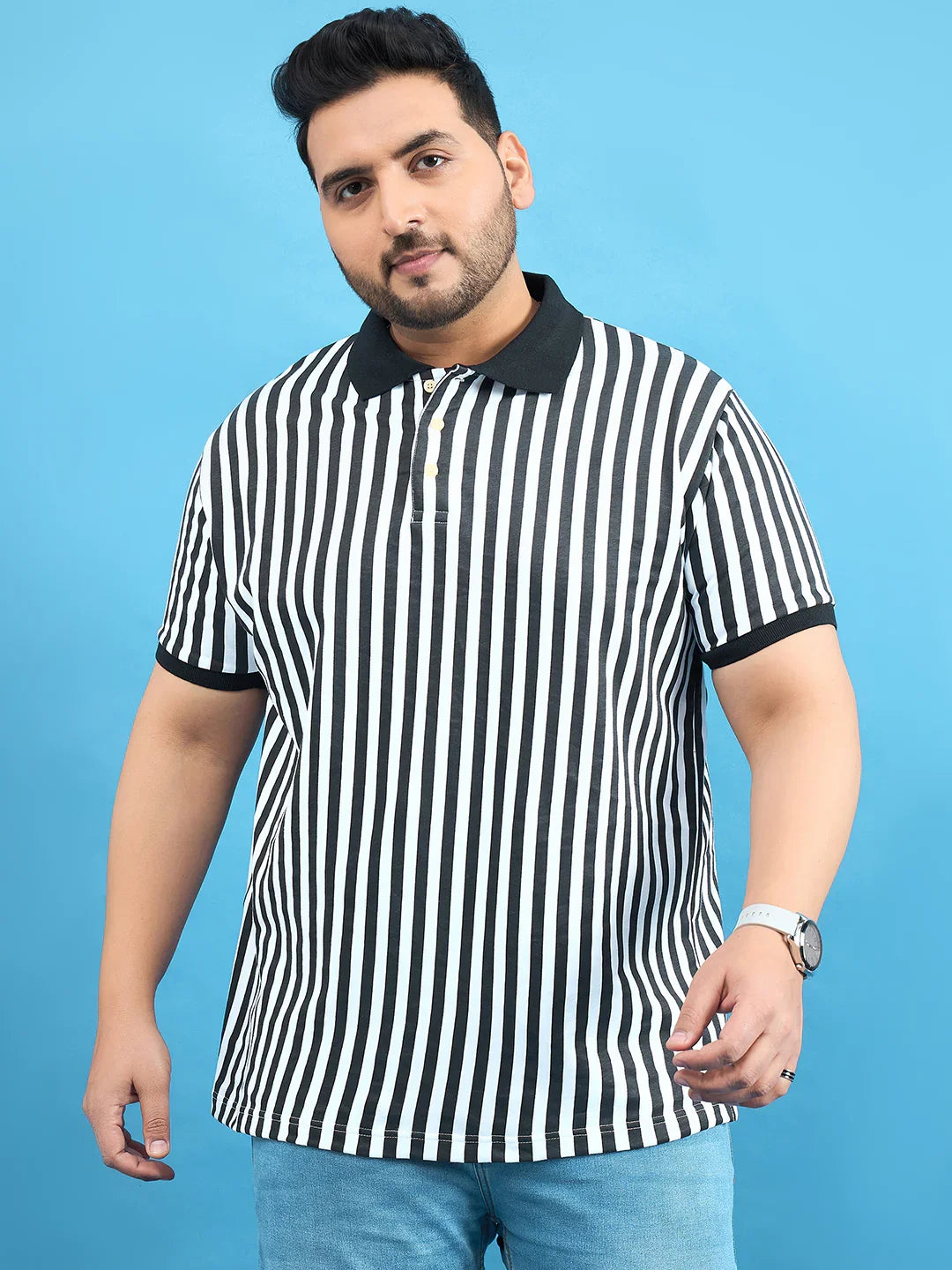 Men Plus Size Castling Black Stripe Polo Tshirt - bigbanana
