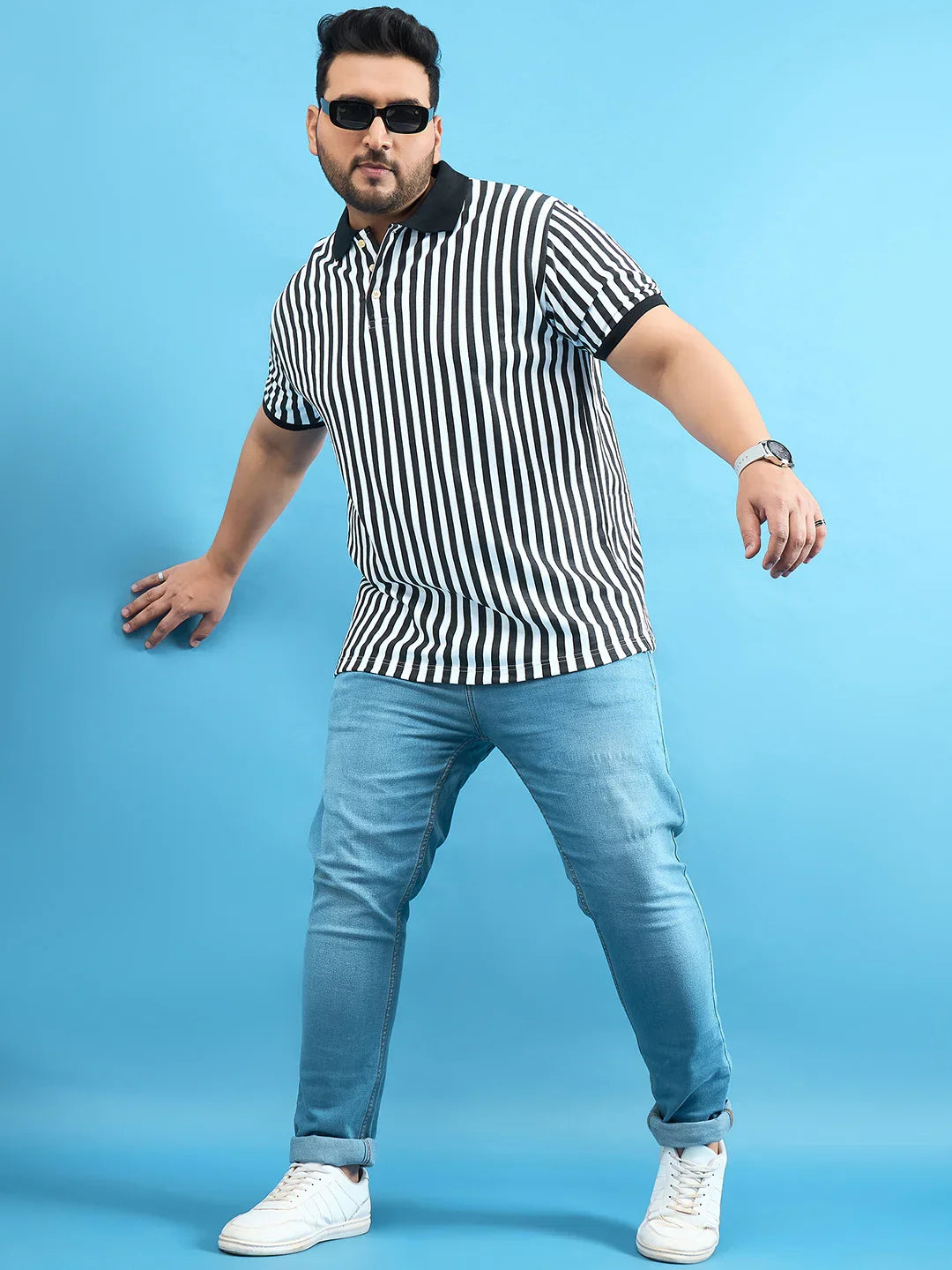 Men Plus Size Castling Black Stripe Polo Tshirt - bigbanana