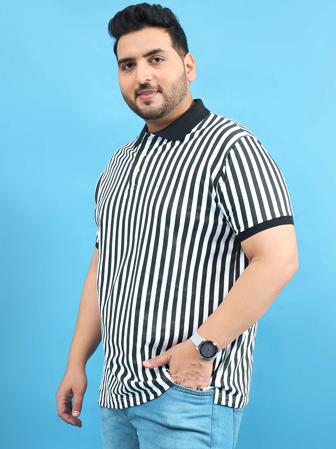 Men Plus Size Castling Black Stripe Polo Tshirt - bigbanana