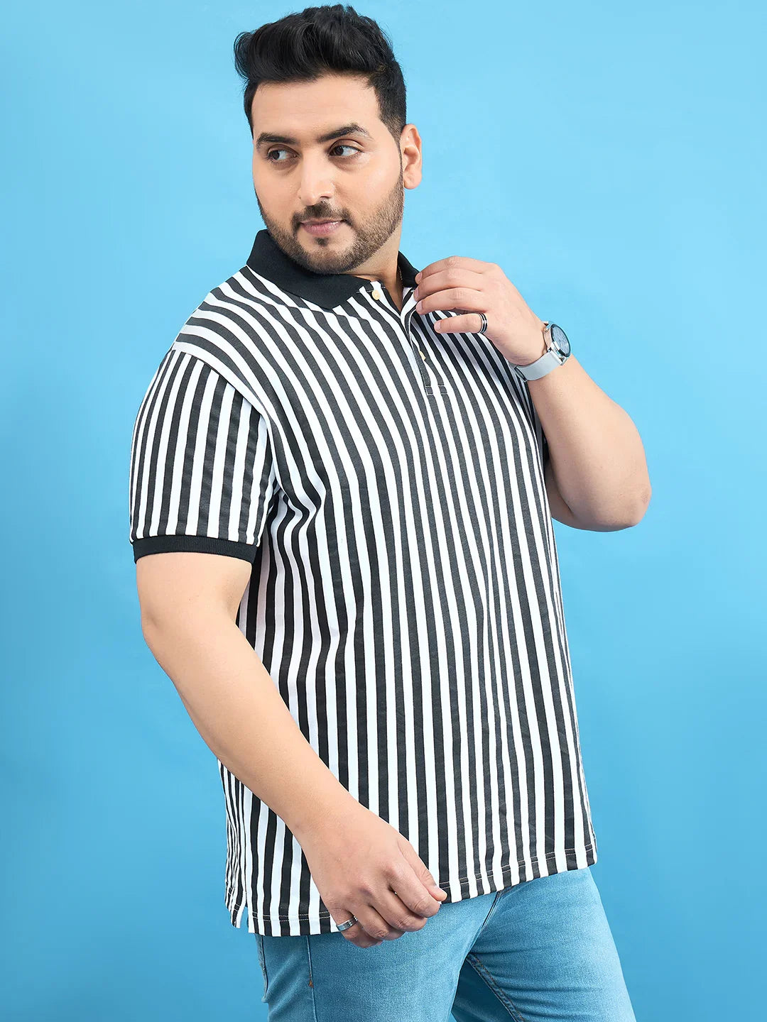 Men Plus Size Castling Black Stripe Polo Tshirt - bigbanana