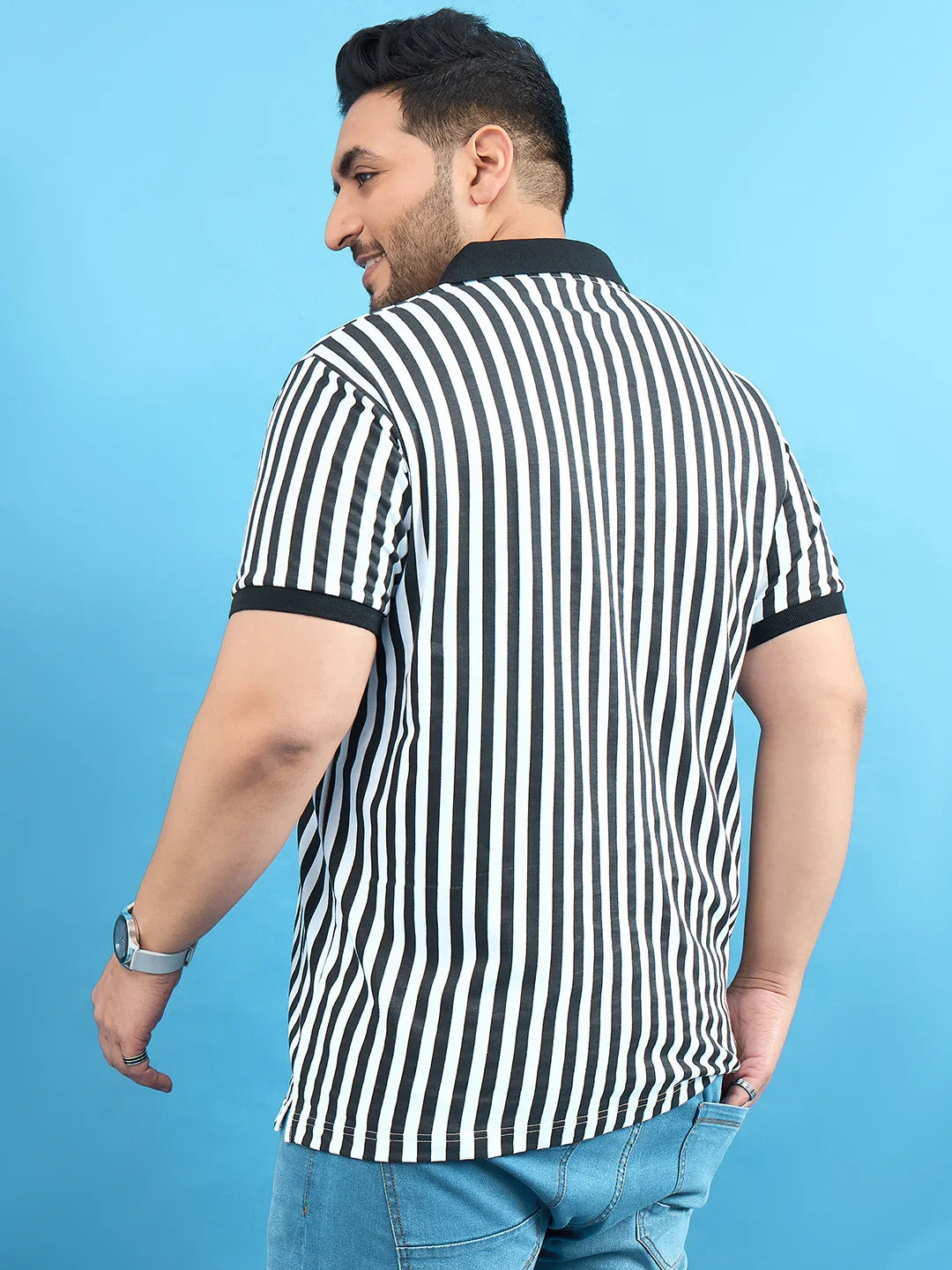 Men Plus Size Castling Black Stripe Polo Tshirt - bigbanana