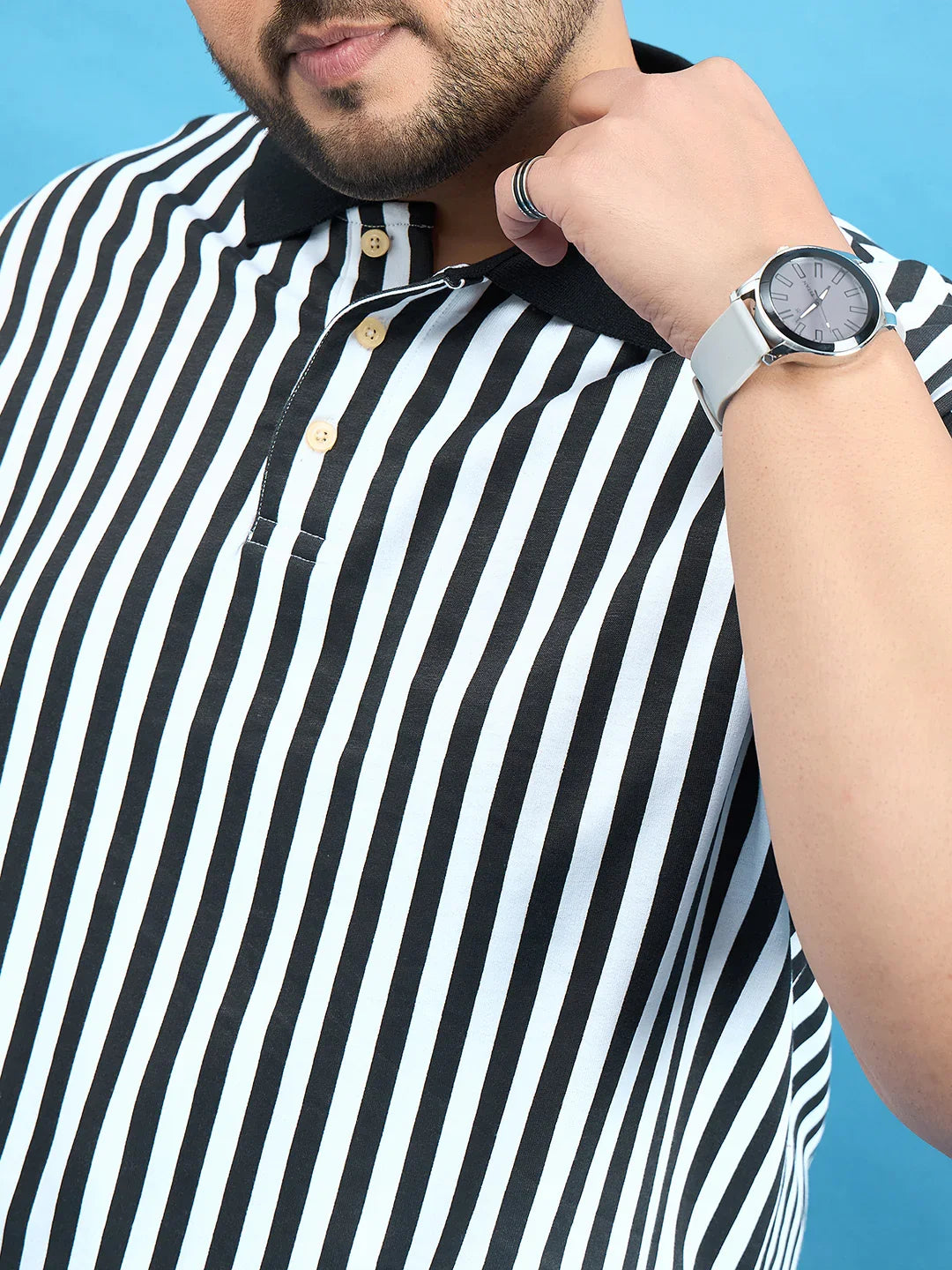 Men Plus Size Castling Black Stripe Polo Tshirt - bigbanana