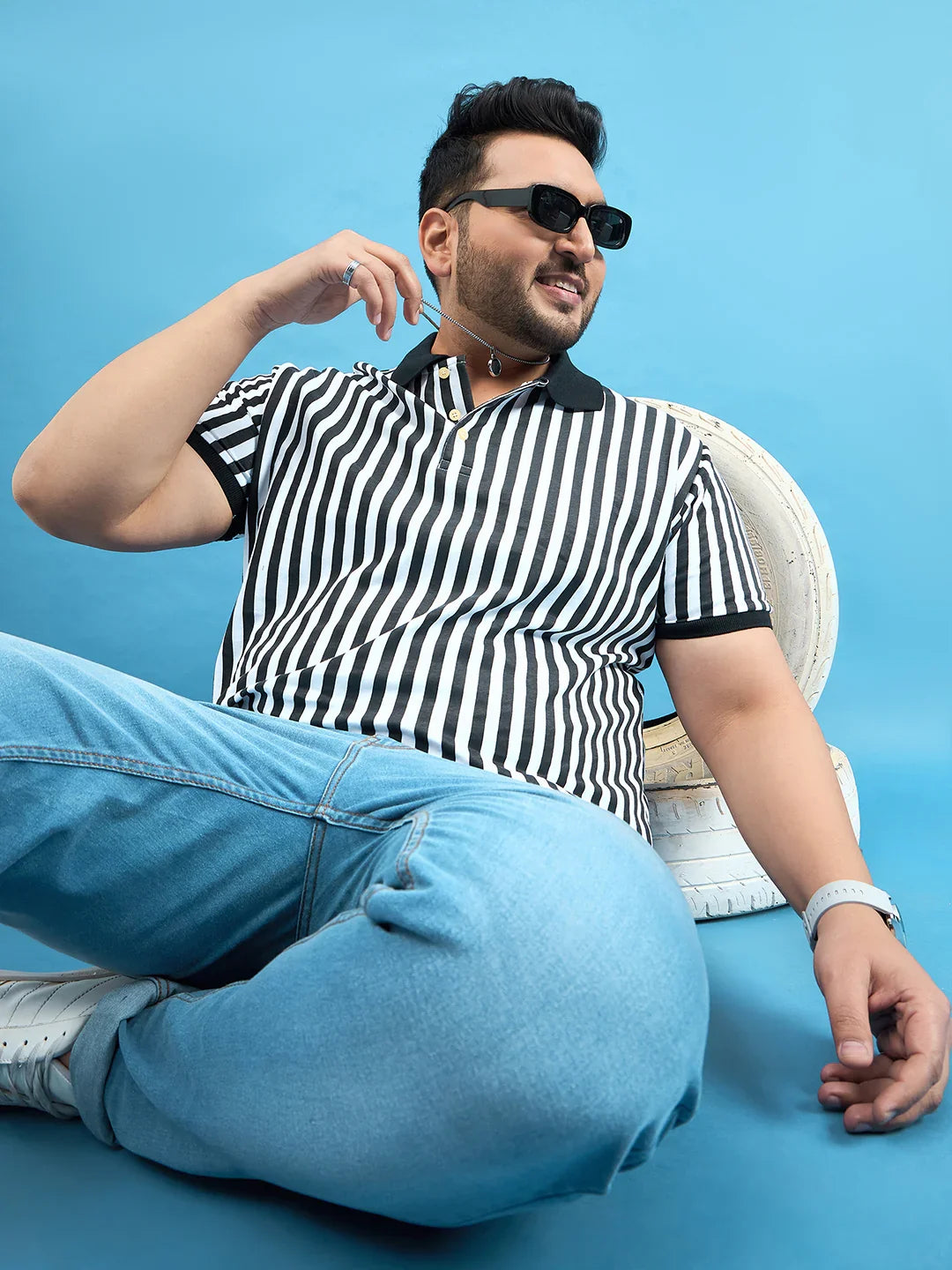 Men Plus Size Castling Black Stripe Polo Tshirt - bigbanana