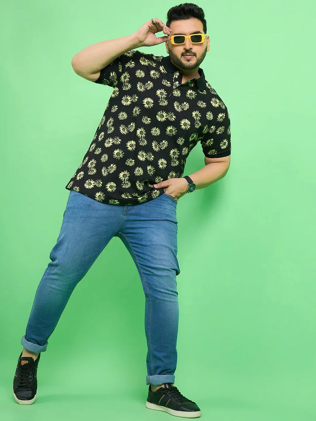 Men Plus Size Chassis Floral Print Polo Tshirt - bigbanana