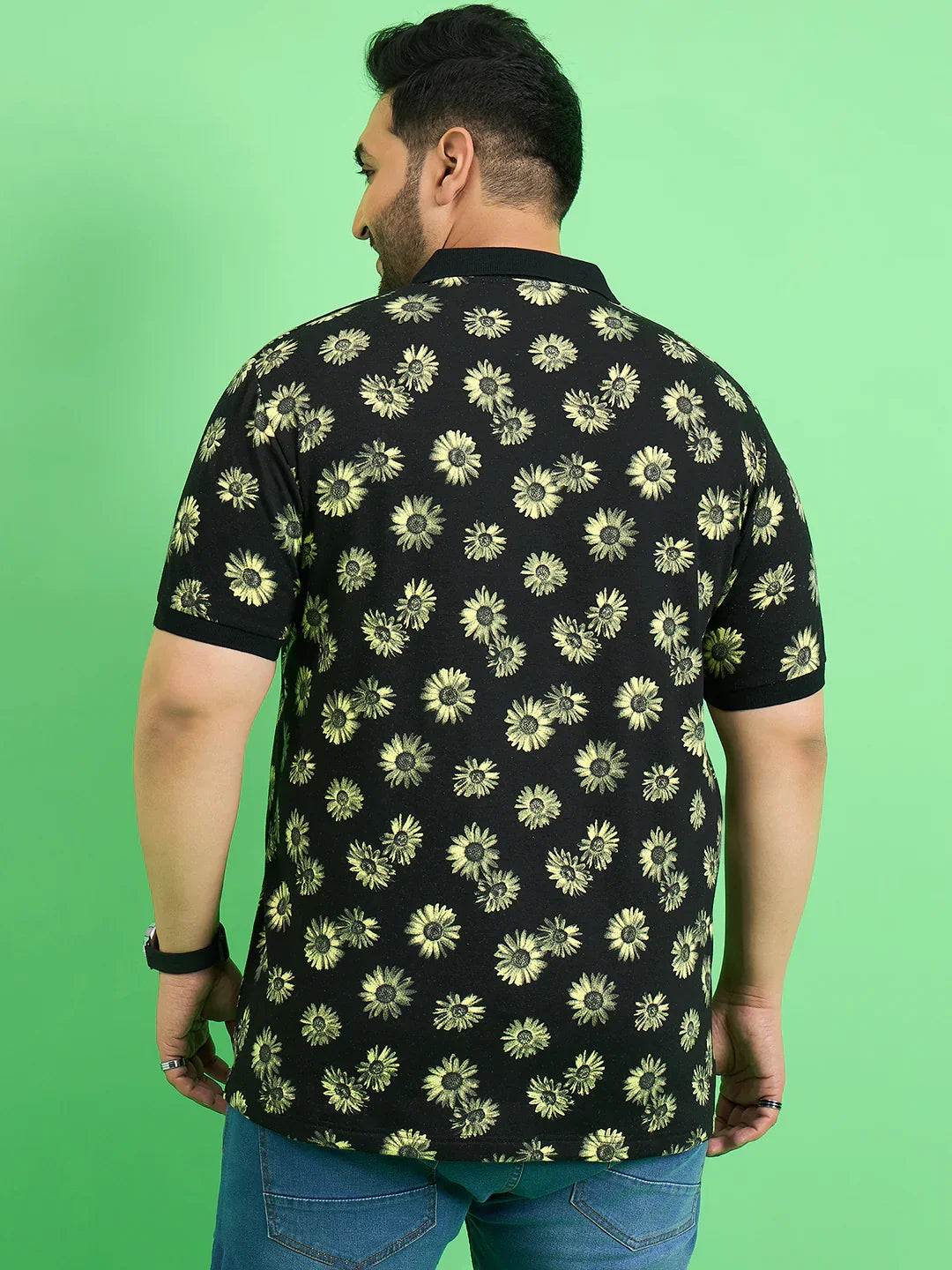 Men Plus Size Chassis Floral Print Polo Tshirt - bigbanana
