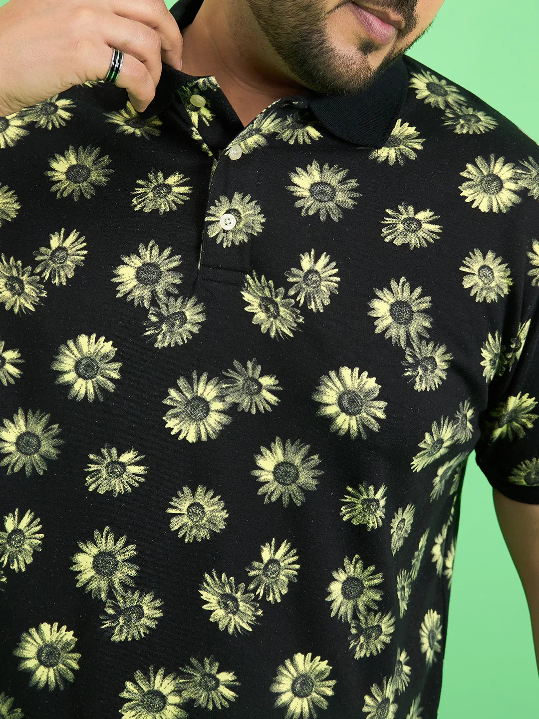 Men Plus Size Chassis Floral Print Polo Tshirt - bigbanana
