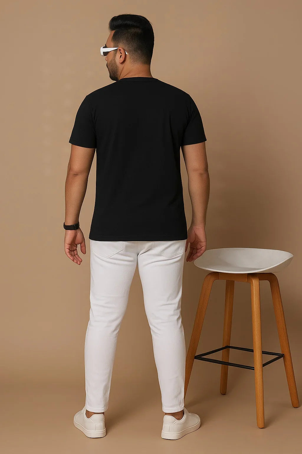 Men Plus Size Chin Striped Black Round Neck Tshirt - bigbanana