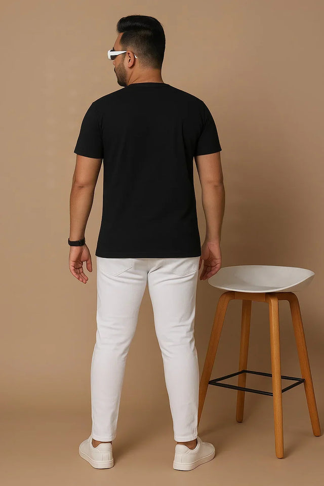 Men Plus Size Chin Striped Black Round Neck Tshirt - bigbanana