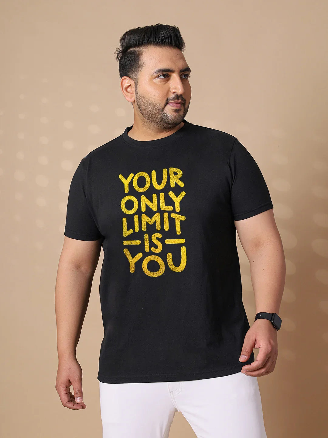 Men Plus Size Chin Striped Black Round Neck Tshirt - bigbanana