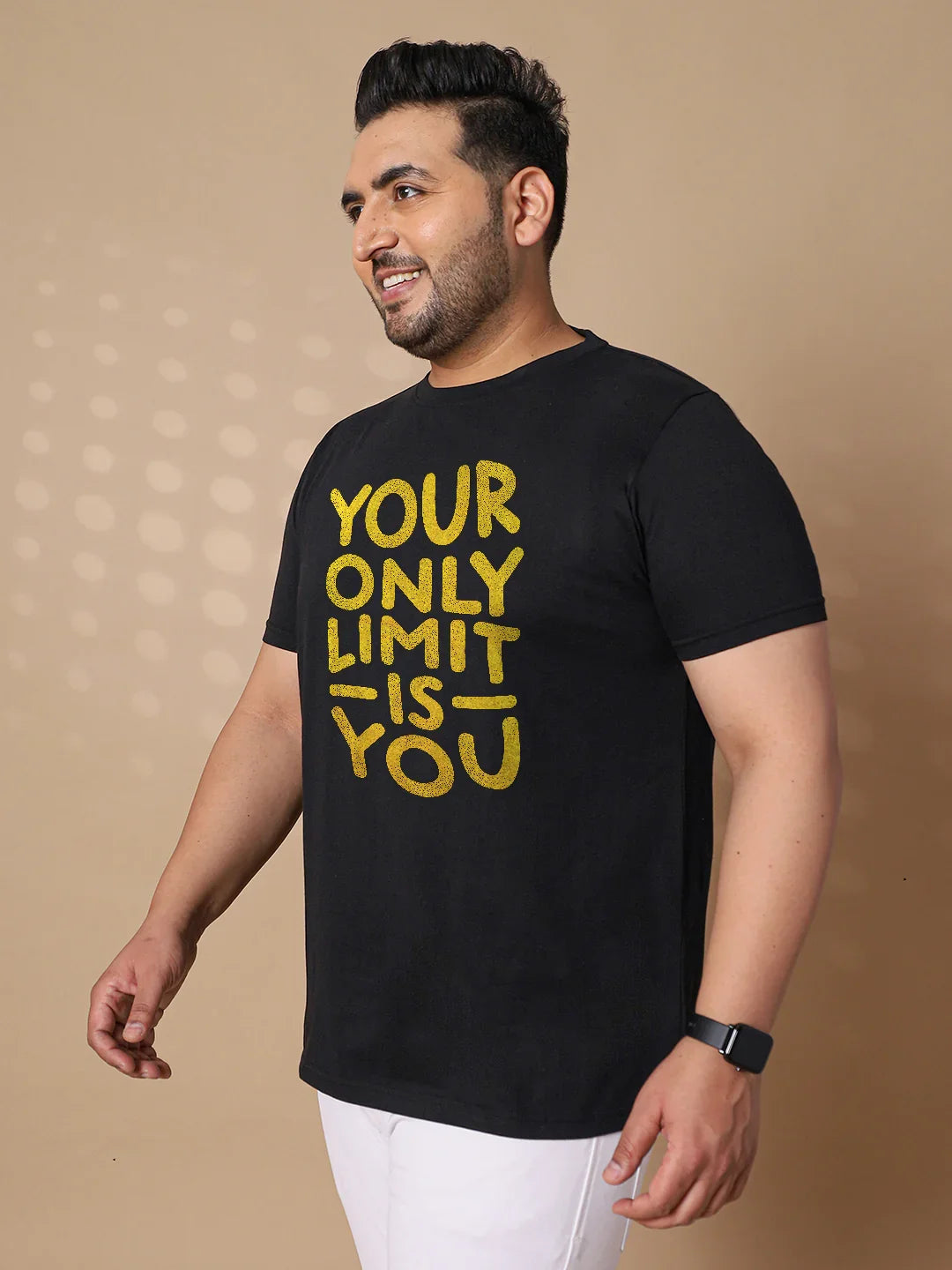 Men Plus Size Chin Striped Black Round Neck Tshirt - bigbanana