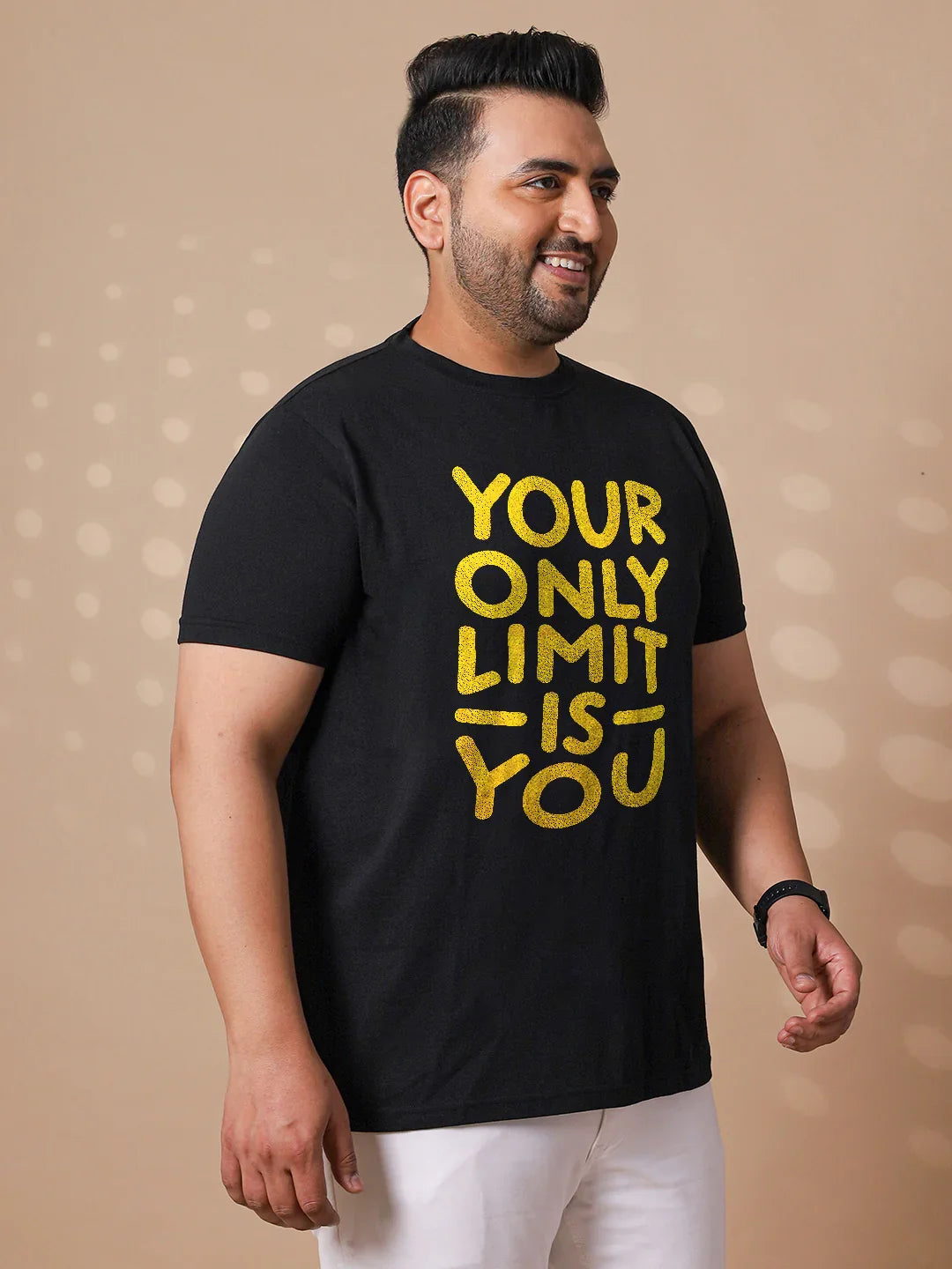 Men Plus Size Chin Striped Black Round Neck Tshirt - bigbanana