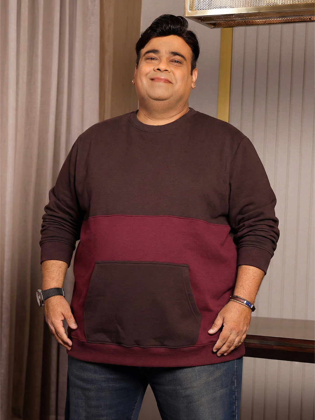 Men Plus Size Chunk Colorblock Printed Sweatshirt