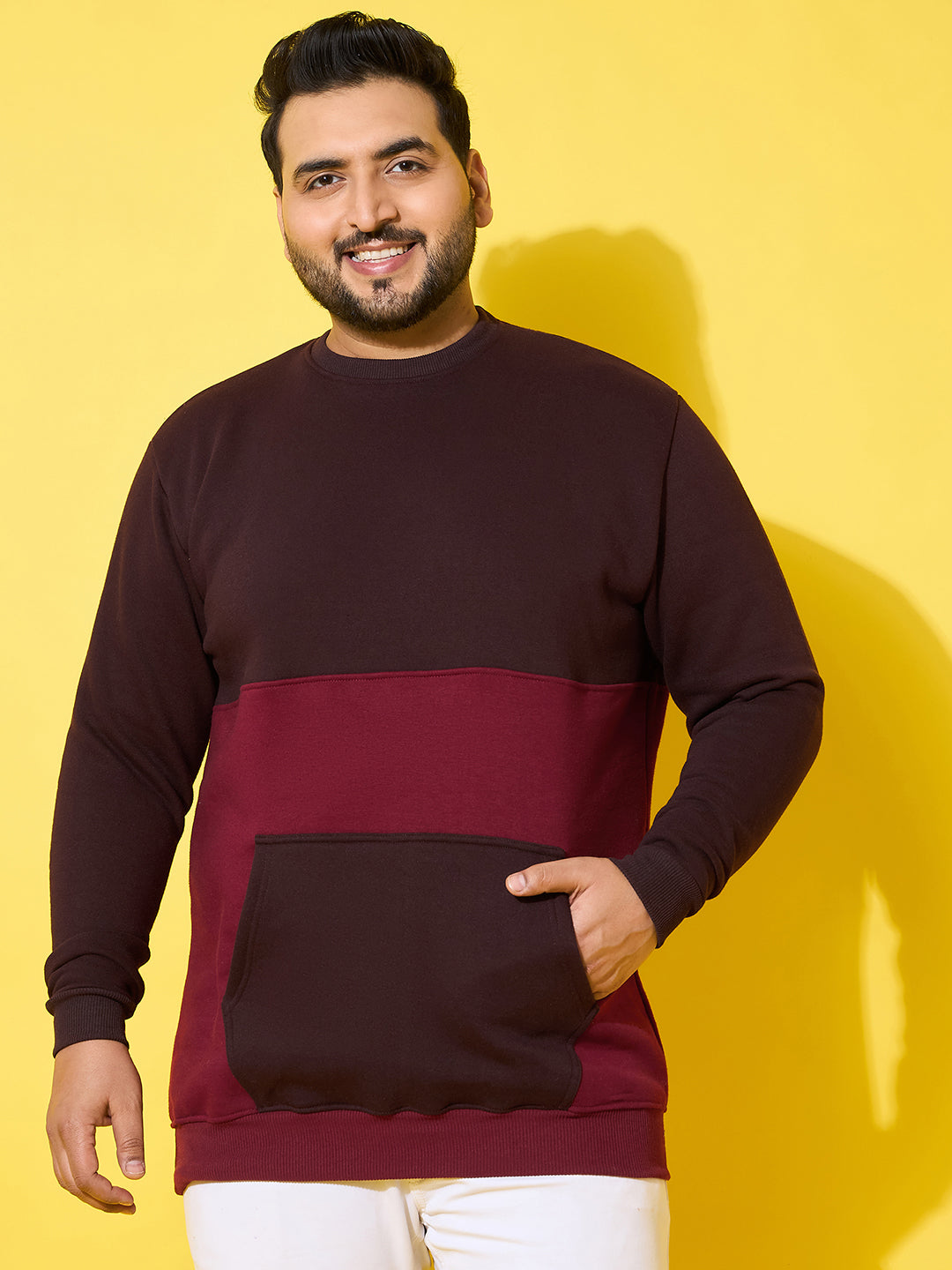 Men Plus Size Chunk Colorblock Printed Sweatshirt