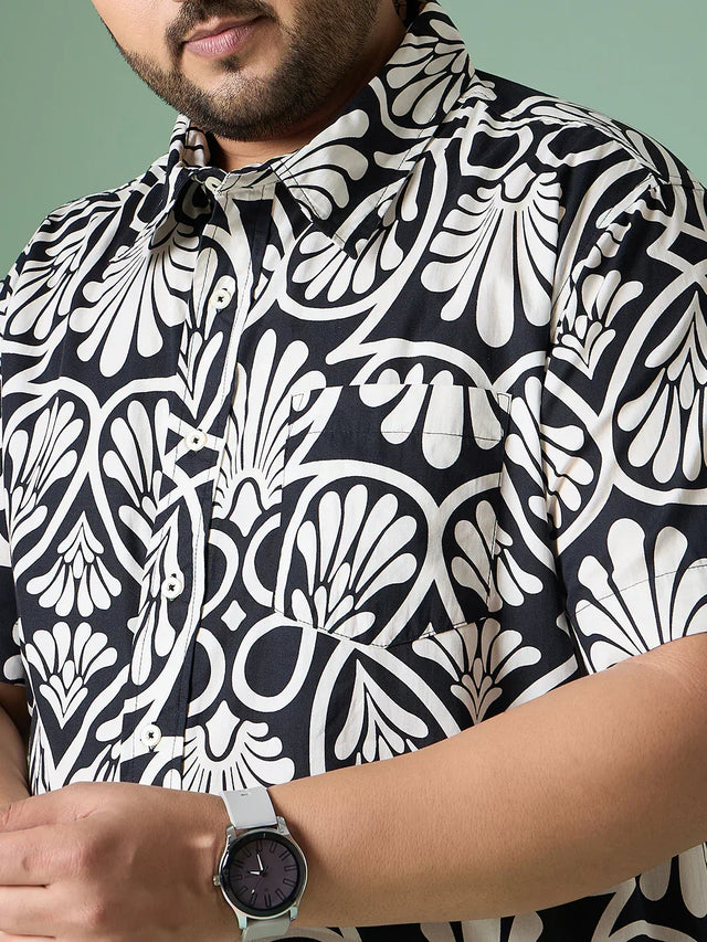 Men Plus Size Cirel-White Print Shirt - bigbanana