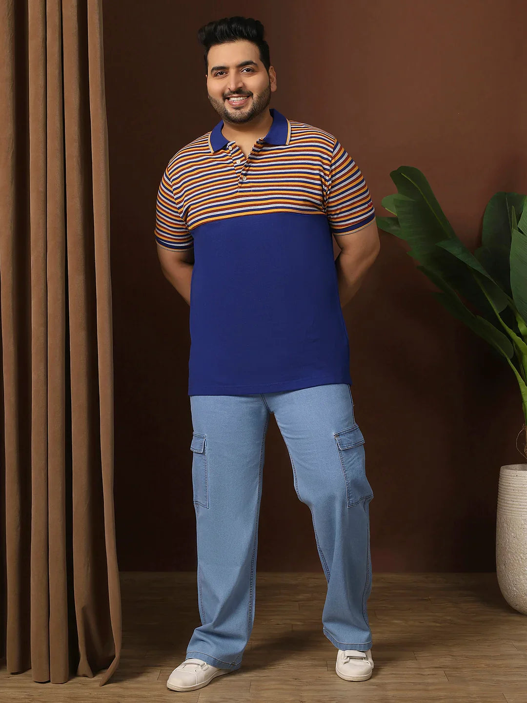 Men Plus Size Clatheo Colorblock Polo Tshirt - bigbanana