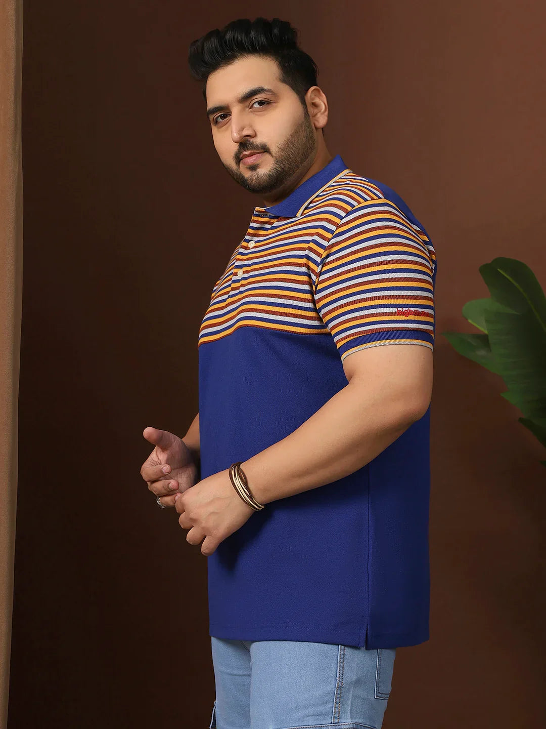Men Plus Size Clatheo Colorblock Polo Tshirt - bigbanana