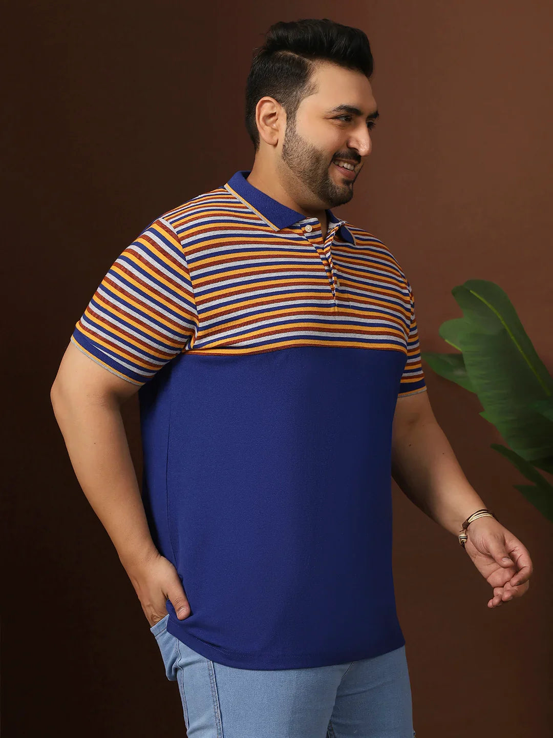 Men Plus Size Clatheo Colorblock Polo Tshirt - bigbanana
