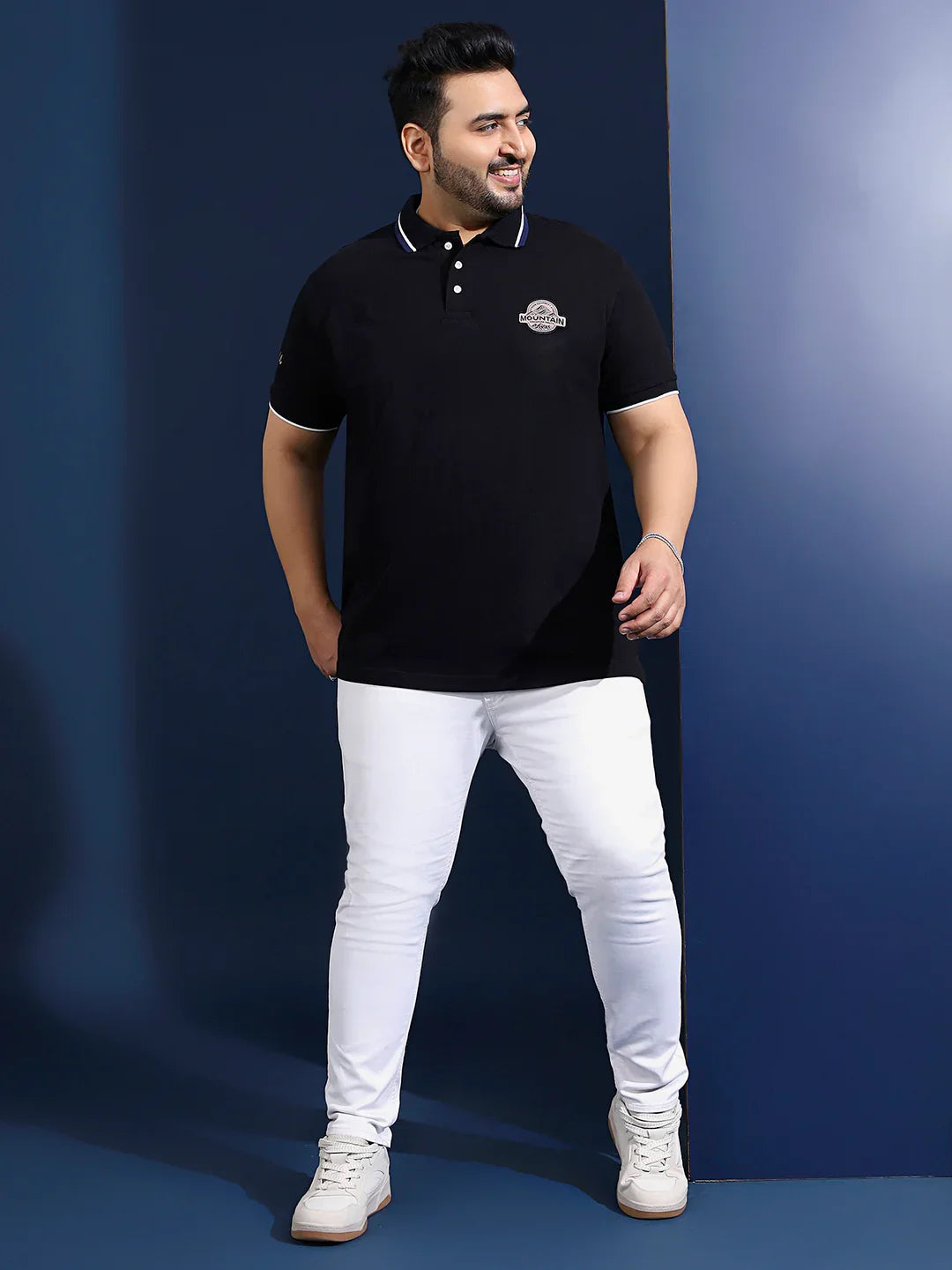 Men Plus Size Cloak Solid Black Polo Tshirt - bigbanana