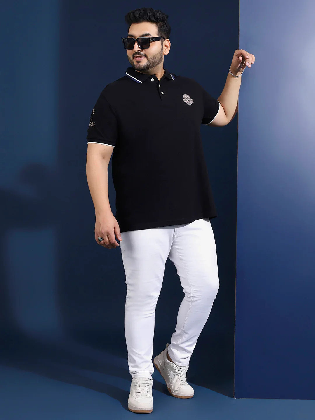 Men Plus Size Cloak Solid Black Polo Tshirt - bigbanana